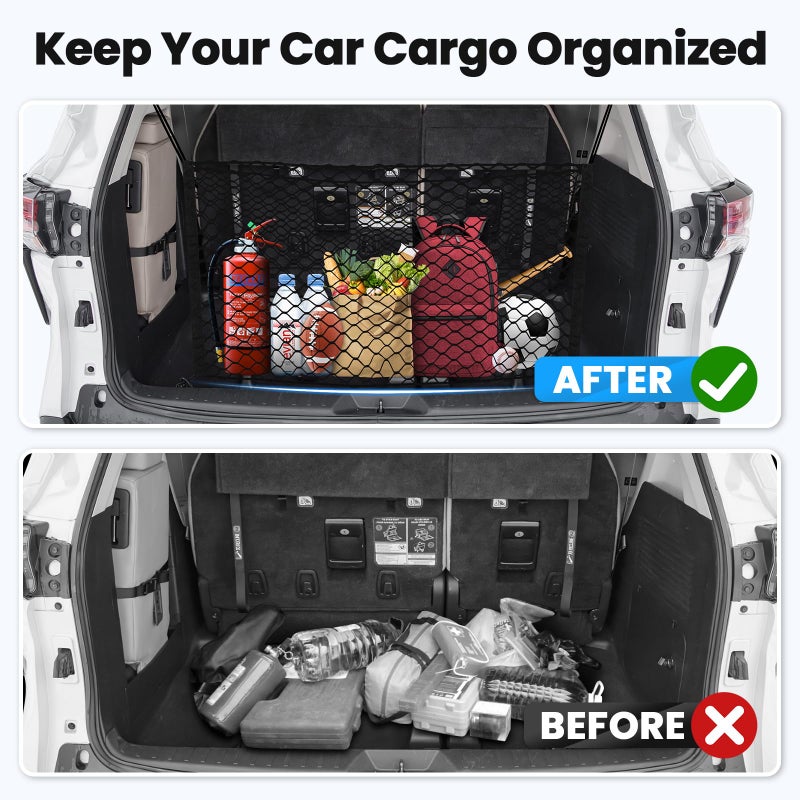 Canvcle Trunk Cargo Net for Toyota Sienna 2021-2024 2025 Accessories Envelope Style Mesh Trunk Net Organizer and Storage Stretchable Adjustable Elastic Nylon Rear Cargo Netting with Hooks - Image 3
